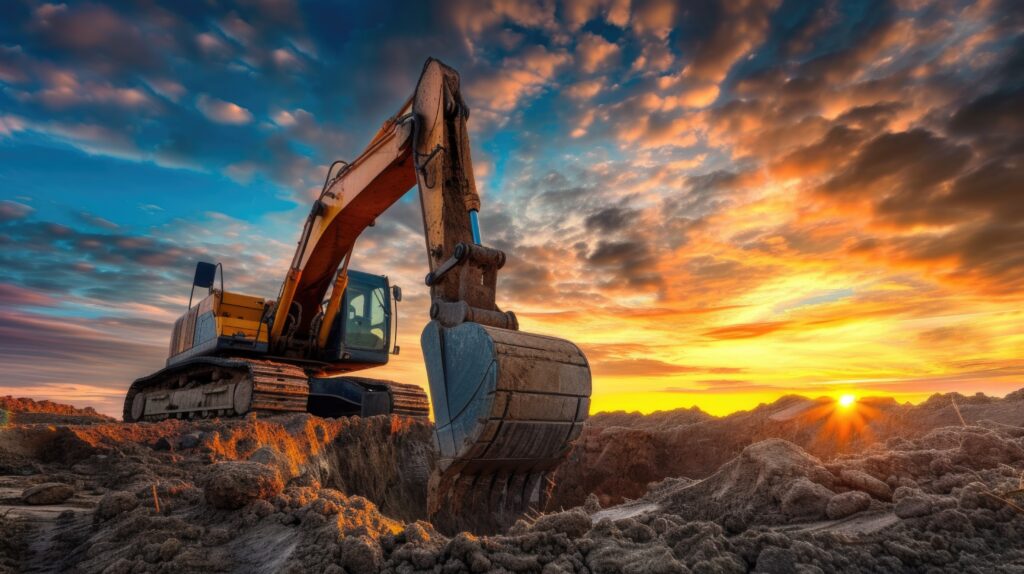 a construction vehicle, excavator digging on a construction site